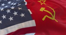 United States And URSS Flag Waving. Loop