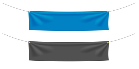 Wall Mural - blue and black textile banners with folds. blank hanging fabric template collection. png clipart iso