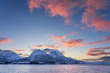 Wall Mural - Winter light over the landscape in Lurøy at the Helgeland coast, Nordland, Norway