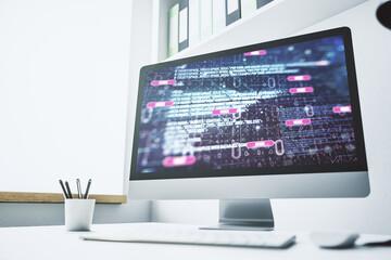 Aufkleber - Modern computer screen with abstract graphic coding sketch, big data and networking concept. 3D Rendering