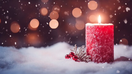 Wall Mural - red advent candle burning for christmas as background header