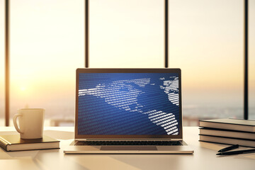 Poster - Digital America map on modern laptop screen, international trading concept. 3D Rendering