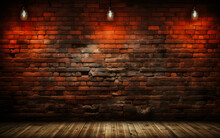 Vintage Textured Red Brick Wall With Spotlight Shining In The Center, Ideal For Backgrounds Or As A Grunge Design Element