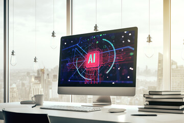 Poster - Computer monitor with creative artificial Intelligence abbreviation. Future technology and AI concept. 3D Rendering