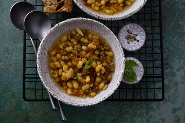 Canvas Print - Warming white bean soup with mushrooms