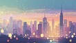 ai generated background of city beautiful ligths in warm pastel tones with a bokeh effect with a cityline as background in anime style
