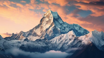 Wall Mural - Himalayan mountain top above the clouds. Mountains seem so close, offering epic views of the legendary peaks of Dhaulagiri and Machapuchare. 