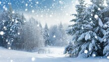 Queda De Neve Na Floresta De Inverno Bela Paisagem Com Abetos Cobertos De Neve E Montes De Neve Feliz Natal E Feliz Ano Novo Cumprimentando Fundo Com Copia Espaco Inverno Conto De Fadas