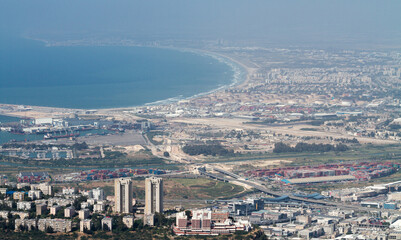 Wall Mural - Haifa, Israel, top view: sea coast and living neighborhoods