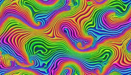 seamless psychedelic rainbow ridged topological map pattern background texture trippy hippy abstract wavy swirls dopamine dressing style fashion motif bright colorful neon retro wallpaper backdrop