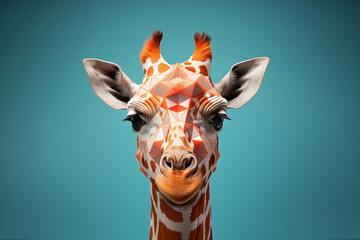Aufkleber - A digital artwork showcasing a cubic giraffe, its long neck and distinctive spots transformed into a delightful geometric design.
