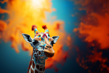 Poster - A digital artwork showcasing a cubic giraffe, its long neck and distinctive spots transformed into a delightful geometric design.
