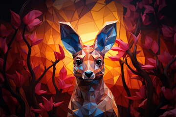 Aufkleber - A captivating illustration of a cubic kangaroo, its distinctive silhouette rendered through a combination of angular shapes and vibrant hues.