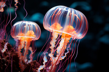 Leinwandbilder - A geometric interpretation of a cubic jellyfish, its translucent form transformed into a mesmerizing display of patterns and shapes.