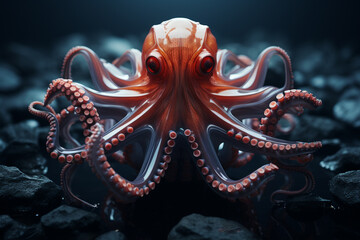 Poster - An imaginative artwork showcasing a cubic octopus, its tentacles and fluid motion transformed into a captivating display of geometric precision.