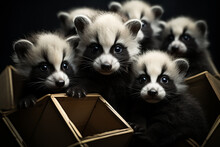 A Charming Cubic Panda Family, Their Endearing Poses And Black-and-white Fur Transformed Into A Visually Engaging Display Of Geometric Patterns.