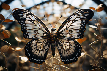 Fototapete - An artistic representation of a cubic butterfly, its delicate wings transformed into a mesmerizing display of geometric patterns and shapes.