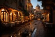 Picturesque Roman piazza in the evening, Generative AI