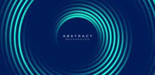 Blue Abstract Background With Glowing Circles. Swirl Circular Lines Pattern. Geometric Spiral. Twirl Element. Modern Graphic Design. Futuristic Technology Concept. Vector Illustration