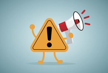 Important announcement, attention or warning information, breaking news or urgent message communication, alert and beware concept, warning sign announce on megaphone with attention exclamation sign