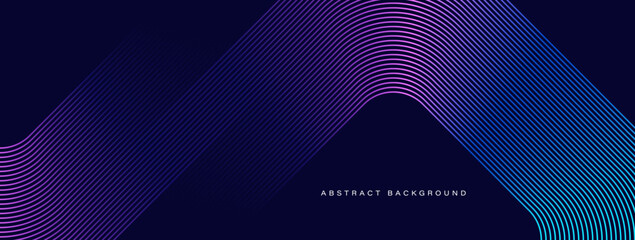 Wall Mural - Dark abstract background with glowing geometric lines. Modern shiny purple blue gradient rounded square lines pattern. Futuristic technology concept. Vector illustration