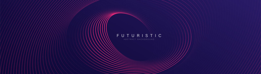 Wall Mural - Abstract dark blue modern futuristic banner background. Glowing pink oval lines pattern design. Swirl ellipse lines element. Circular motion. Suit for banner, brochure, cover, flyer, website