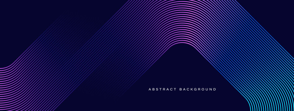 Dark abstract background with glowing geometric lines. Modern shiny purple blue gradient rounded square lines pattern. Futuristic technology concept. Vector illustration