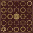 Vintage set of vector round elements. Different elements for design frames, cards, backgrounds and monograms. Classic brown golden patterns. Set of vintage patterns
