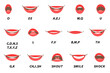 Woman lip sync collection for animation and sound pronunciation. Various open mouth options with lips. Lip sync animated phonemes for cartoon woman character