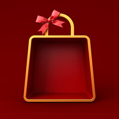 Aufkleber - Blank gift shopping bag display showcase products mock up stand isolated on dark red background minimal creative idea concepts for christmas new year valentines days sale 3D rendering