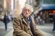 portrait of an elderly man, a pensioner against the background of the city