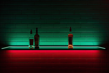 Wall Mural - Neon colored wine bottles.