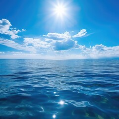 Sticker - bright blue sky over a body of water with bright sun and bright blue sky,