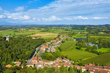 Poster - Beautiful panorama of the landscape around Solferino and Lake Garda from the La Rocca castle tower. Lombardy, Italy. Where the famous battle of Solferino took place in 1859.