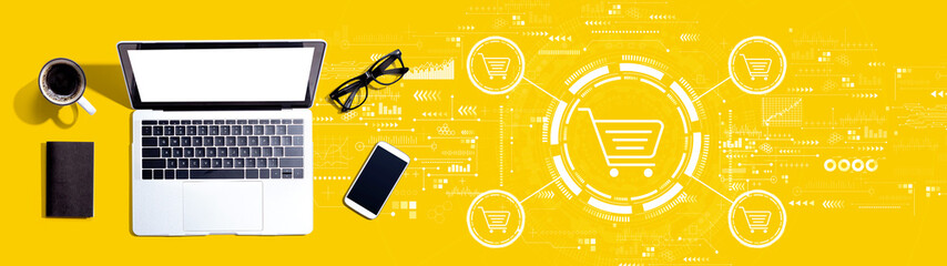 Poster - Online shopping theme with a laptop computer on a desk