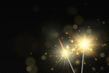 Poster - Magical light. Sparkler. Candle sparkling on the background. Realistic vector light effect. Winter, seasonal christmas decoration illustration.	
