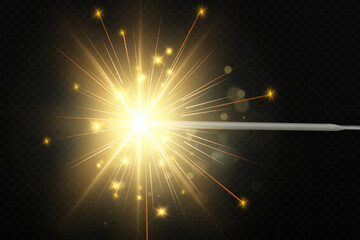 Poster - Magical light. Sparkler. Candle sparkling on the background. Realistic vector light effect. Winter, seasonal christmas decoration illustration.	
