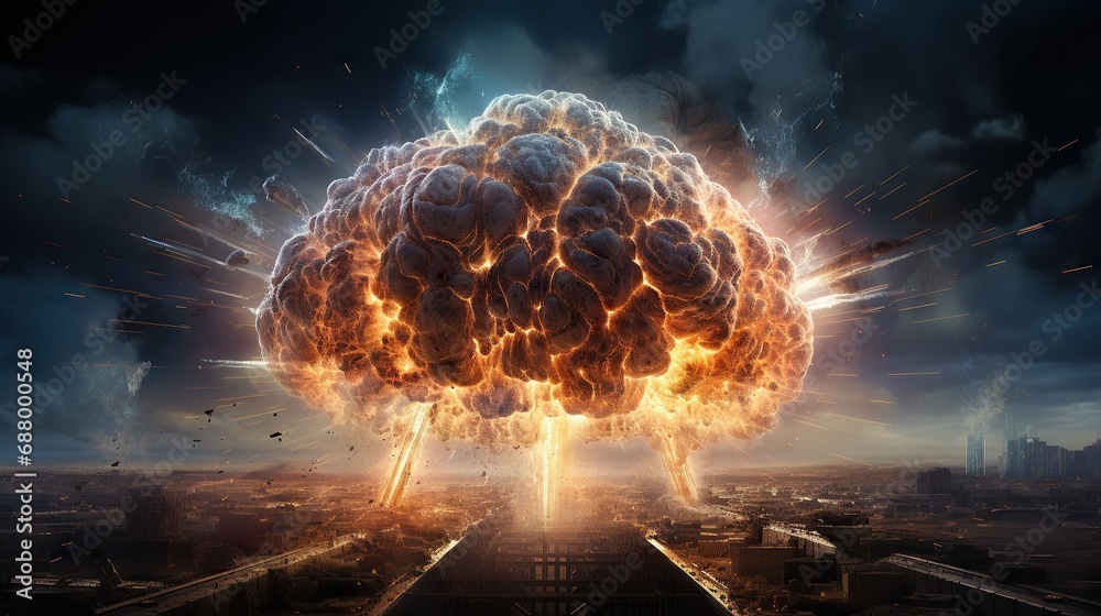 massive nuclear explosion, with dust, burn and lightning looks like ...