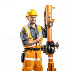 Wall Mural - Full length of a young worker standing on a white background