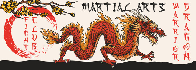 Sticker - Dragon martial arts banner colorful