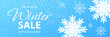 Winter sale banner. Blue background with snowflakes for shopping sale, special offer. Promo banner, shopping website template. Vector illustration