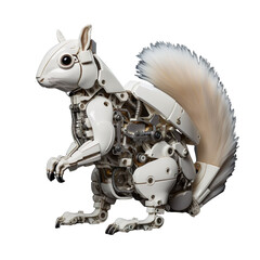 angled view of white robotic animal Squirrel isolated on a white transparent background 