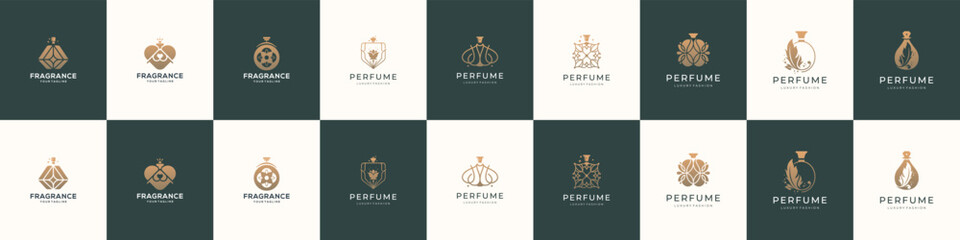 Wall Mural - bottle perfume logo design. inspiration minimalist perfume logo modern concept for branding.