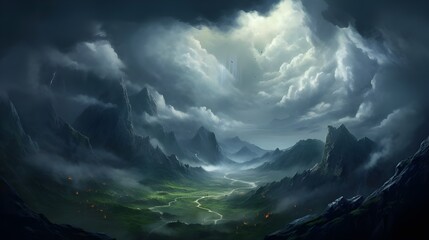 Wall Mural - foggy mountain landscape
