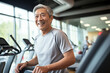 Sporty elderly person, Asian man in the gym, fitness training, active lifestyle, mature health