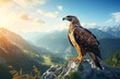 majestic bird of prey perching on mountain peak