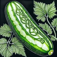 Canvas Print - green cucumber on a black background