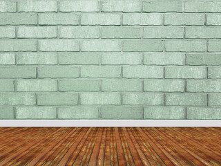 Wall Mural - Brick wall interior background with a wooden floor