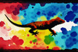 A colorful painting of a lizard on abstract watercolor background. Watercolor painting of the chameleon. Generative AI