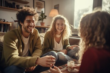 Group of friends having fun at home